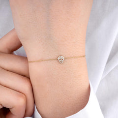 14K Gold Diamond Skull Bracelet / Dainty Skull Bracelet for Women / Gold Skull Jewelry / Edgy Halloween Bracelet / Best Gifts for Her
