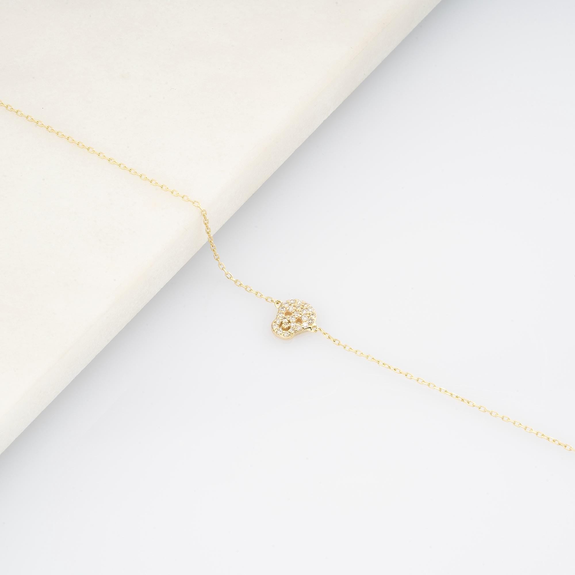 14K Gold Diamond Skull Bracelet / Dainty Skull Bracelet for Women / Gold Skull Jewelry / Edgy Halloween Bracelet / Best Gifts for Her