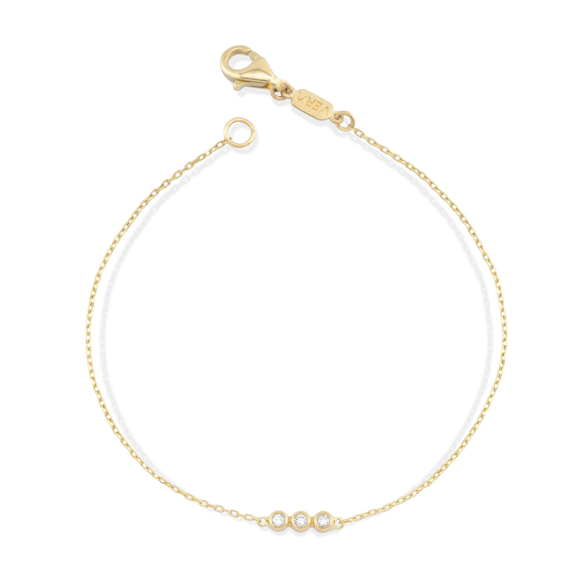 14K Gold Diamond Bezel Bracelet/ Dainty Gold Bracelet for Women/ Minimalist Diamond Bracelet/ Delicate Jewelry Gift/ Gift for Her/ The Mom