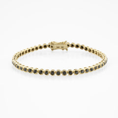 14K Gold Black Diamond Tennis Bracelet / Bezel Set Diamond Bracelet / Dainty Gold Bracelet for Women / Elegant Fine Jewelry Gift for Her