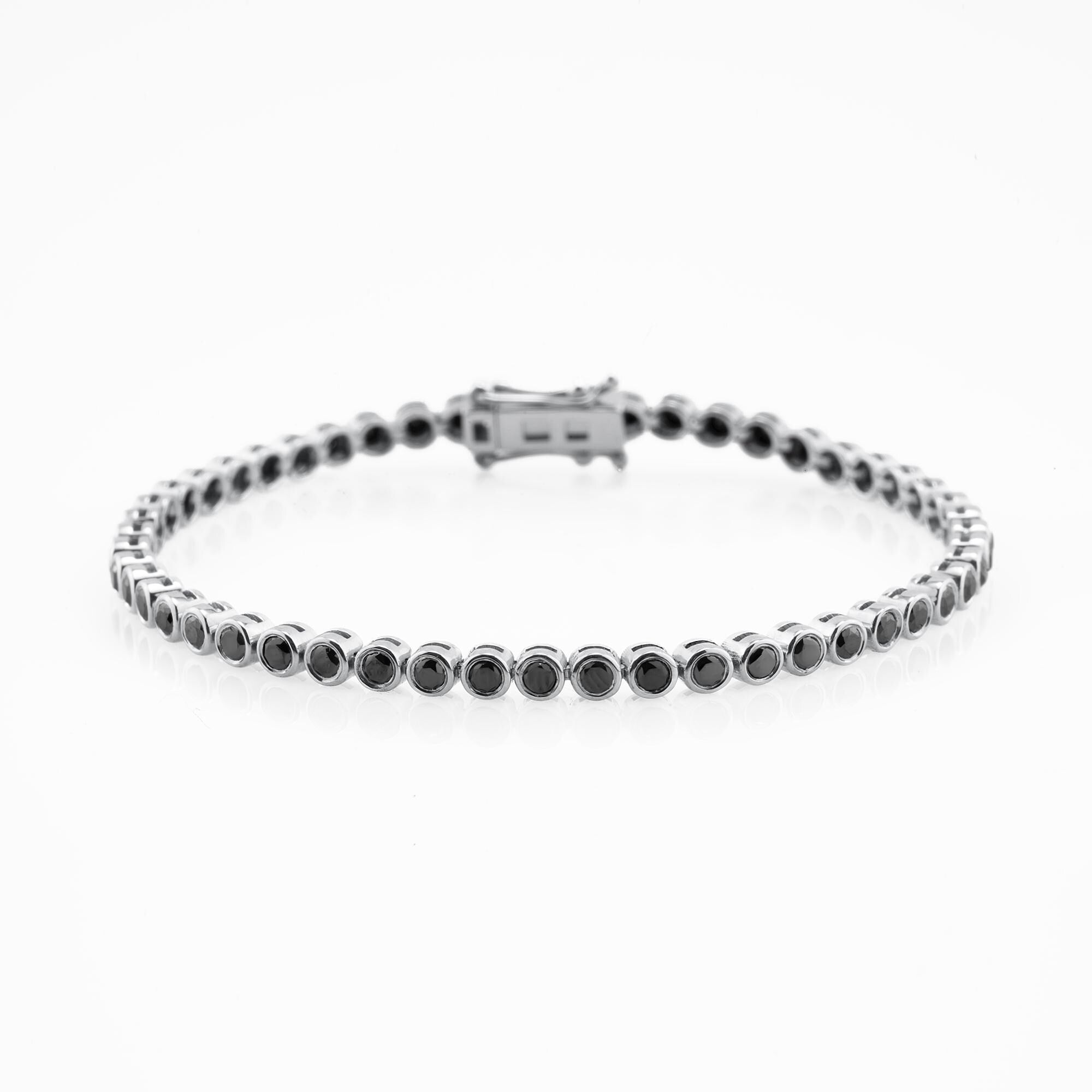 14K Gold Black Diamond Tennis Bracelet / Bezel Set Diamond Bracelet / Dainty Gold Bracelet for Women / Elegant Fine Jewelry Gift for Her