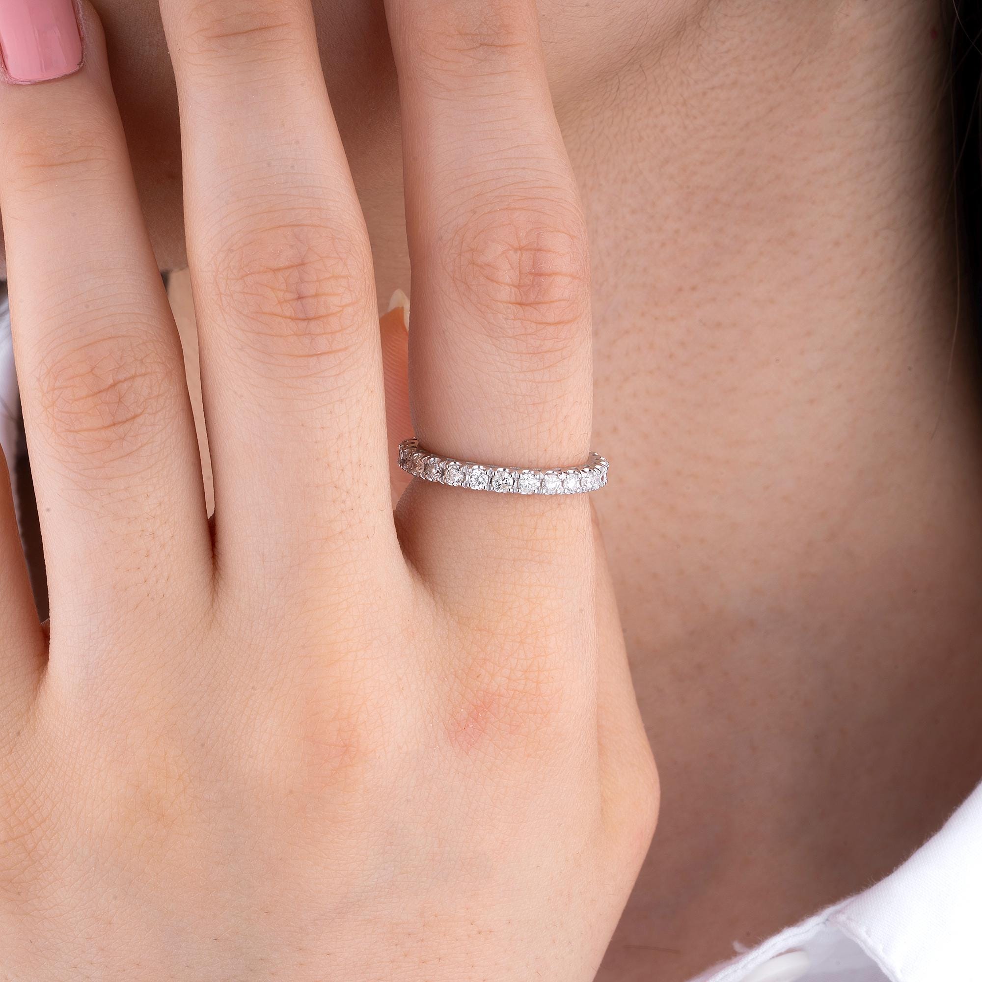 14K Gold Diamond Eternity Band/ Thin Wedding Band/ Stackable Diamond Ring/ Gold Diamond Ring/ Dainty Wedding Ring/ Gift for Her/ The Mom