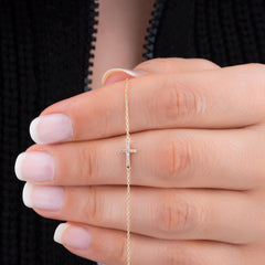 14K Gold Diamond Cross Bracelet – Divara