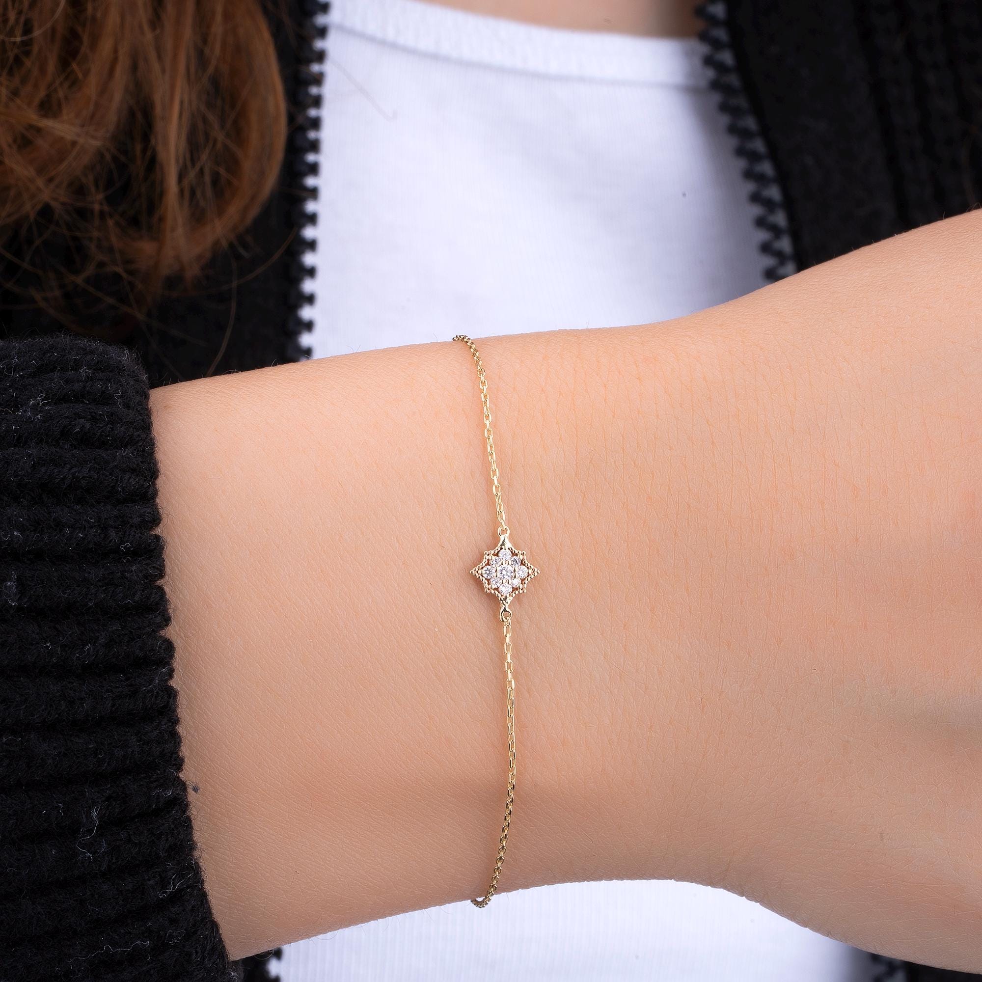 14K Gold Diamond Clover Bracelet – Clovera