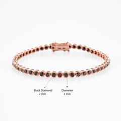 14K Gold Black Diamond Tennis Bracelet / Bezel Set Diamond Bracelet / Dainty Gold Bracelet for Women / Elegant Fine Jewelry Gift for Her