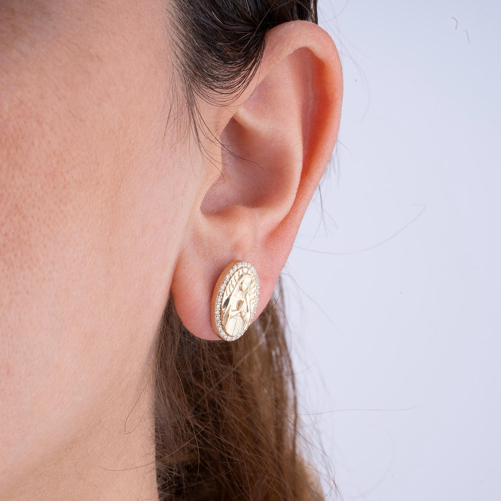 14K Gold Virgin Mary Stud Earrings – Sancta