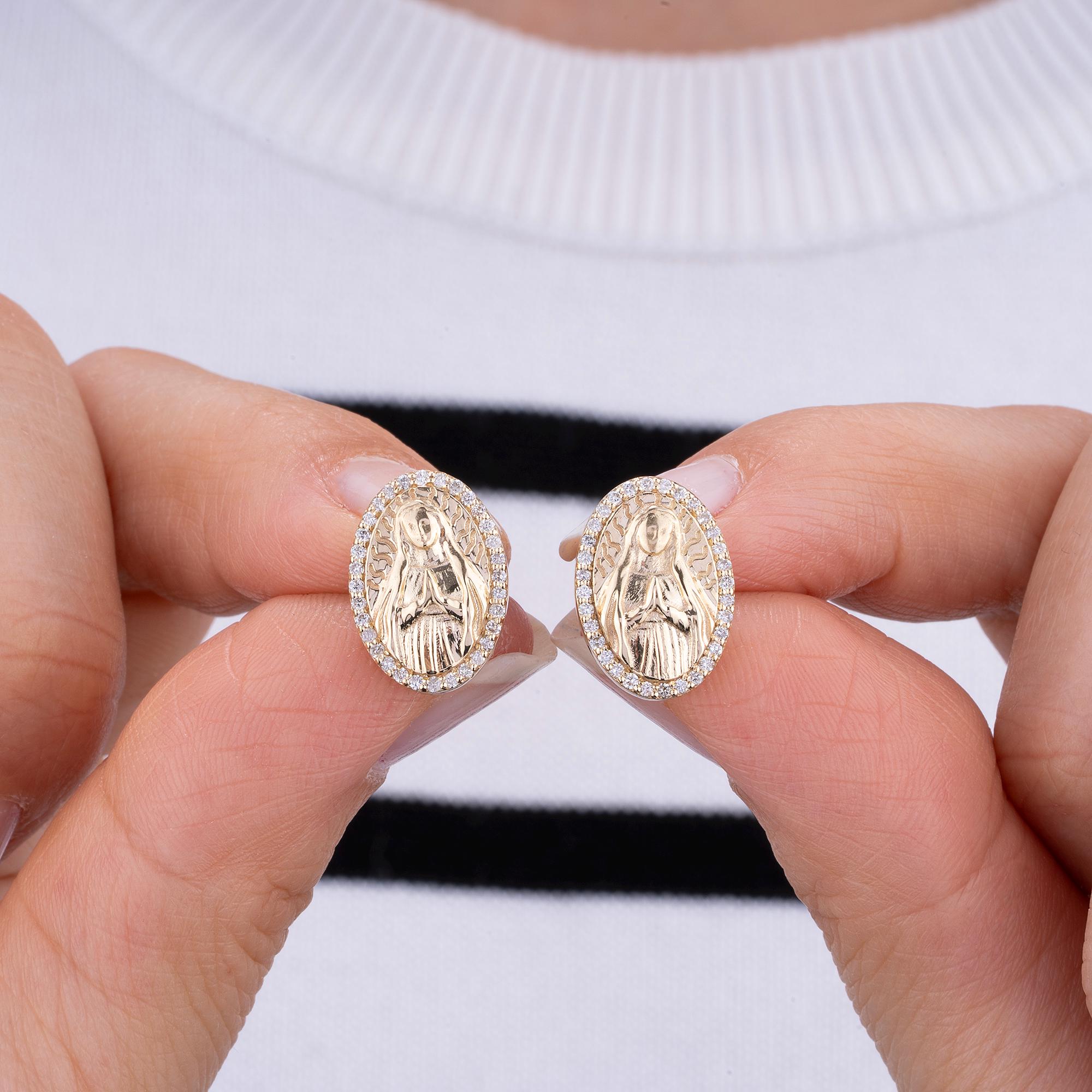 14K Gold Virgin Mary Stud Earrings – Sancta