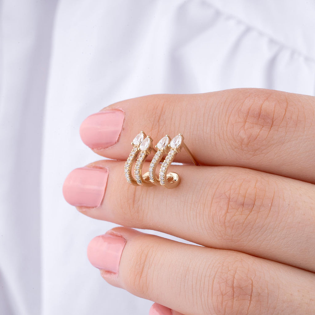 14K Gold Diamond Double Huggie Earrings – Seren