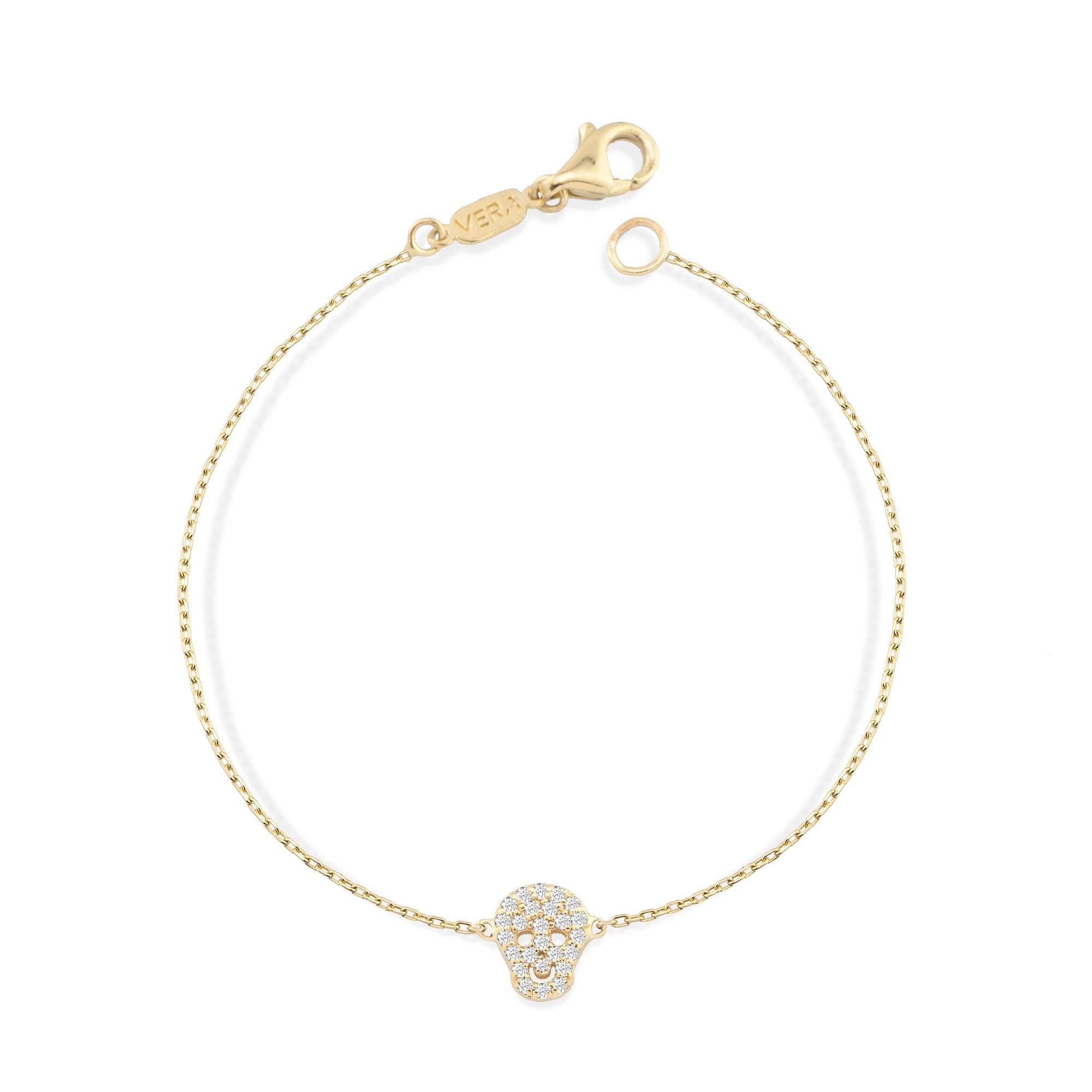 14K Gold Diamond Skull Bracelet / Dainty Skull Bracelet for Women / Gold Skull Jewelry / Edgy Halloween Bracelet / Best Gifts for Her