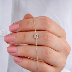 14K Gold Diamond Skull Bracelet / Dainty Skull Bracelet for Women / Gold Skull Jewelry / Edgy Halloween Bracelet / Best Gifts for Her