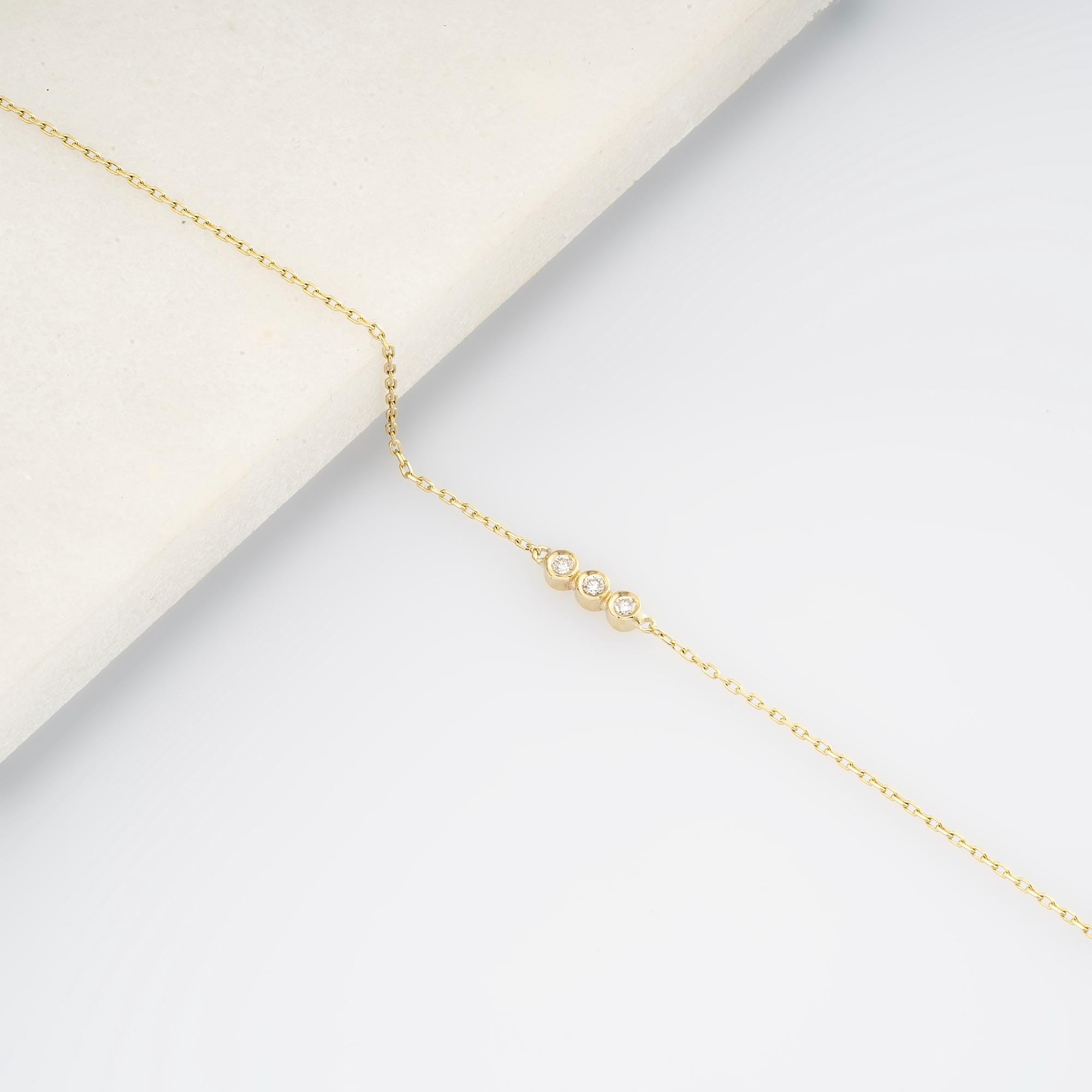14K Gold Diamond Bezel Bracelet/ Dainty Gold Bracelet for Women/ Minimalist Diamond Bracelet/ Delicate Jewelry Gift/ Gift for Her/ The Mom