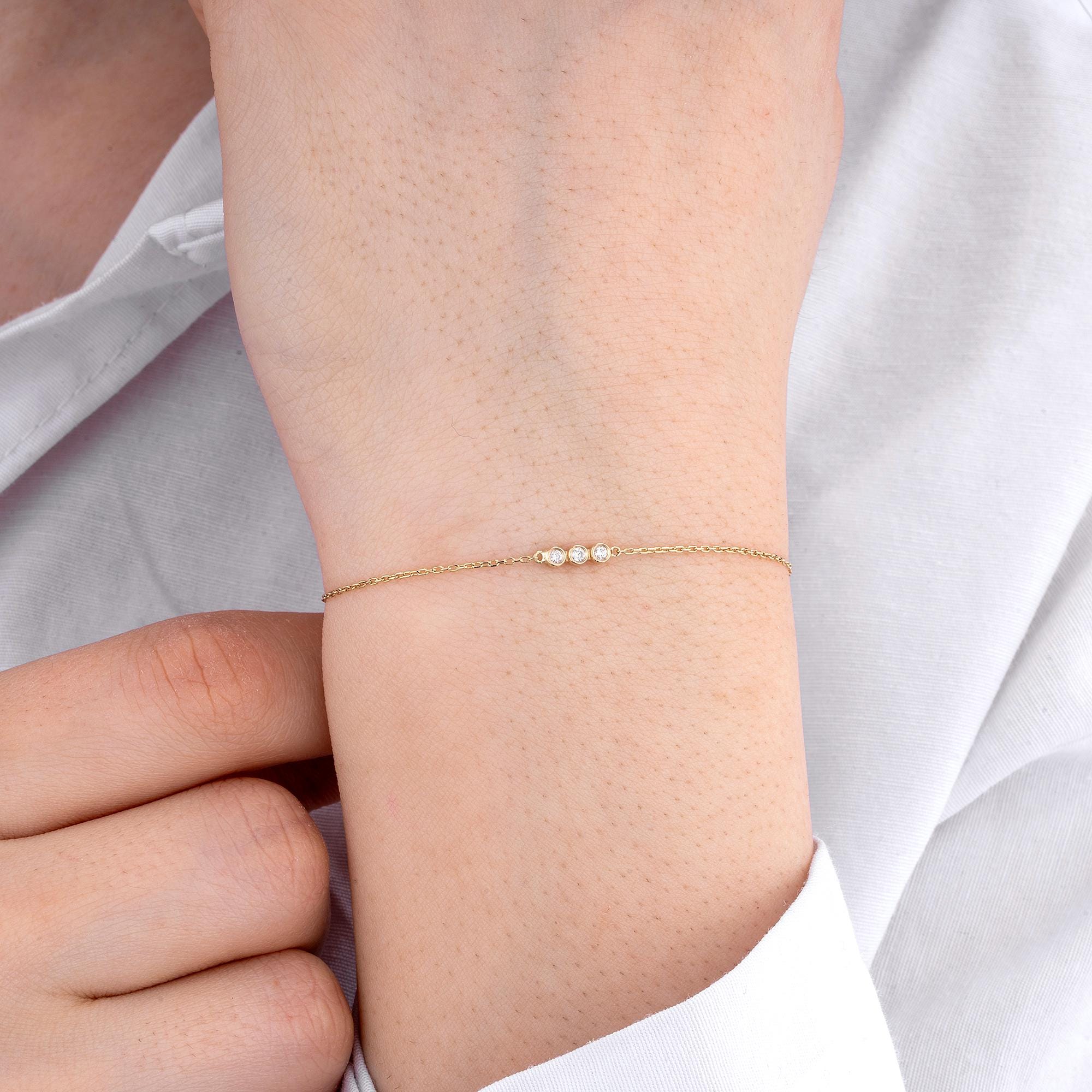 14K Gold Diamond Bezel Bracelet/ Dainty Gold Bracelet for Women/ Minimalist Diamond Bracelet/ Delicate Jewelry Gift/ Gift for Her/ The Mom