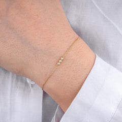 14K Gold Diamond Bezel Bracelet/ Dainty Gold Bracelet for Women/ Minimalist Diamond Bracelet/ Delicate Jewelry Gift/ Gift for Her/ The Mom