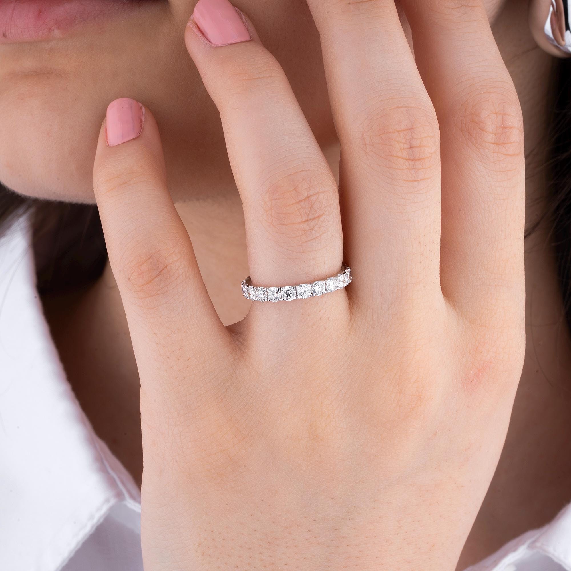 14K Gold Diamond Eternity Band/ Thin Gold Diamond Wedding Ring/ Stackable Dainty Gold Band/ Diamond Anniversary Ring/ Gift for Her/ The Mom