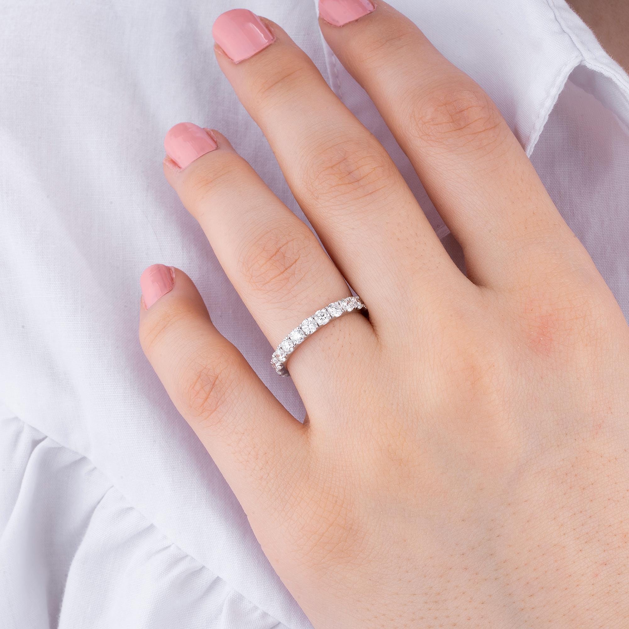 14K Gold Diamond Eternity Band/ Thin Gold Diamond Wedding Ring/ Stackable Dainty Gold Band/ Diamond Anniversary Ring/ Gift for Her/ The Mom