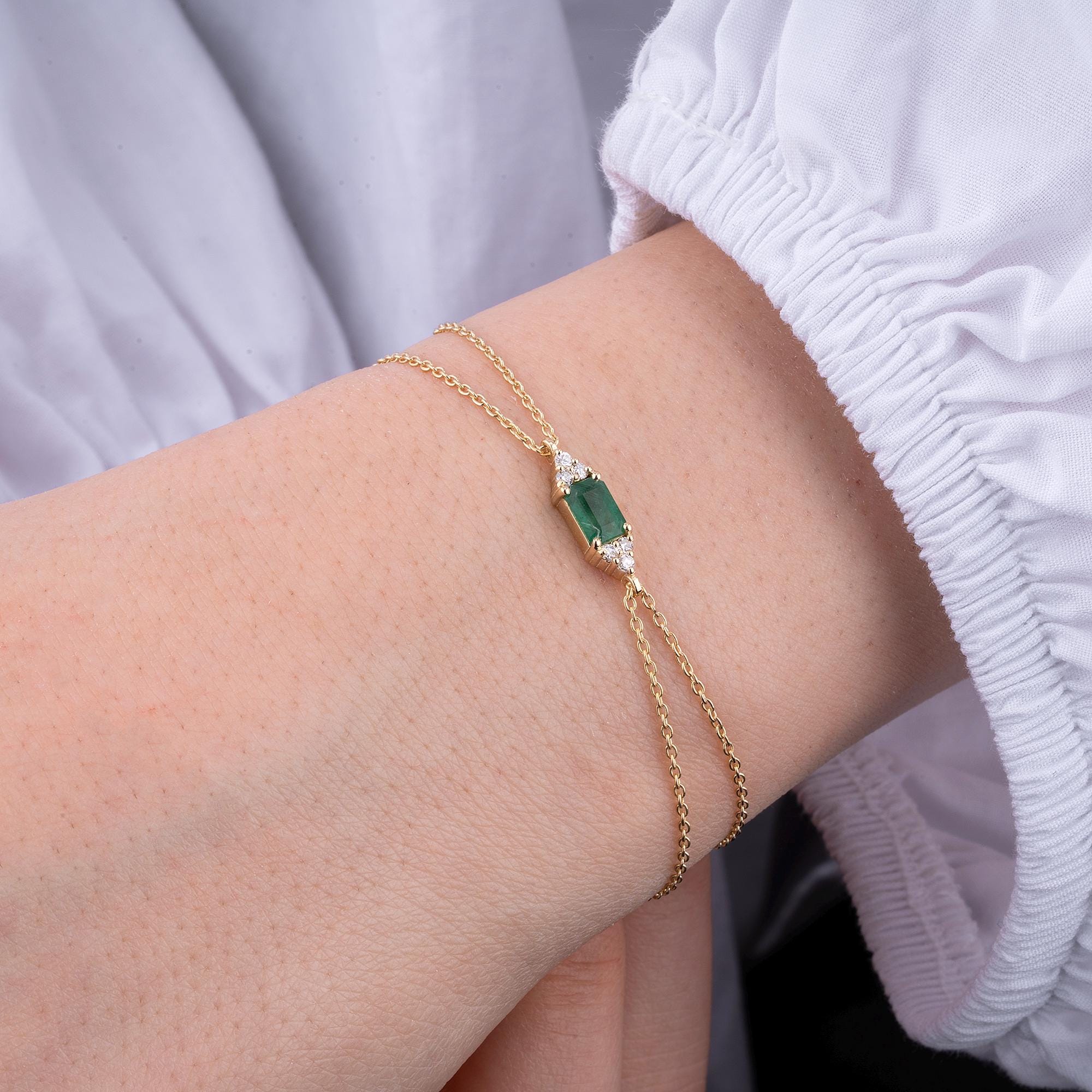 14K Gold Emerald Diamond Bracelet – Emeraude