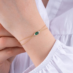 14K Gold Emerald Diamond Bracelet/ Dainty Gold Bracelet for Her/ Emerald Jewelry/ Gift for Her/ May Birthstone Bracelet/ Customized Gift