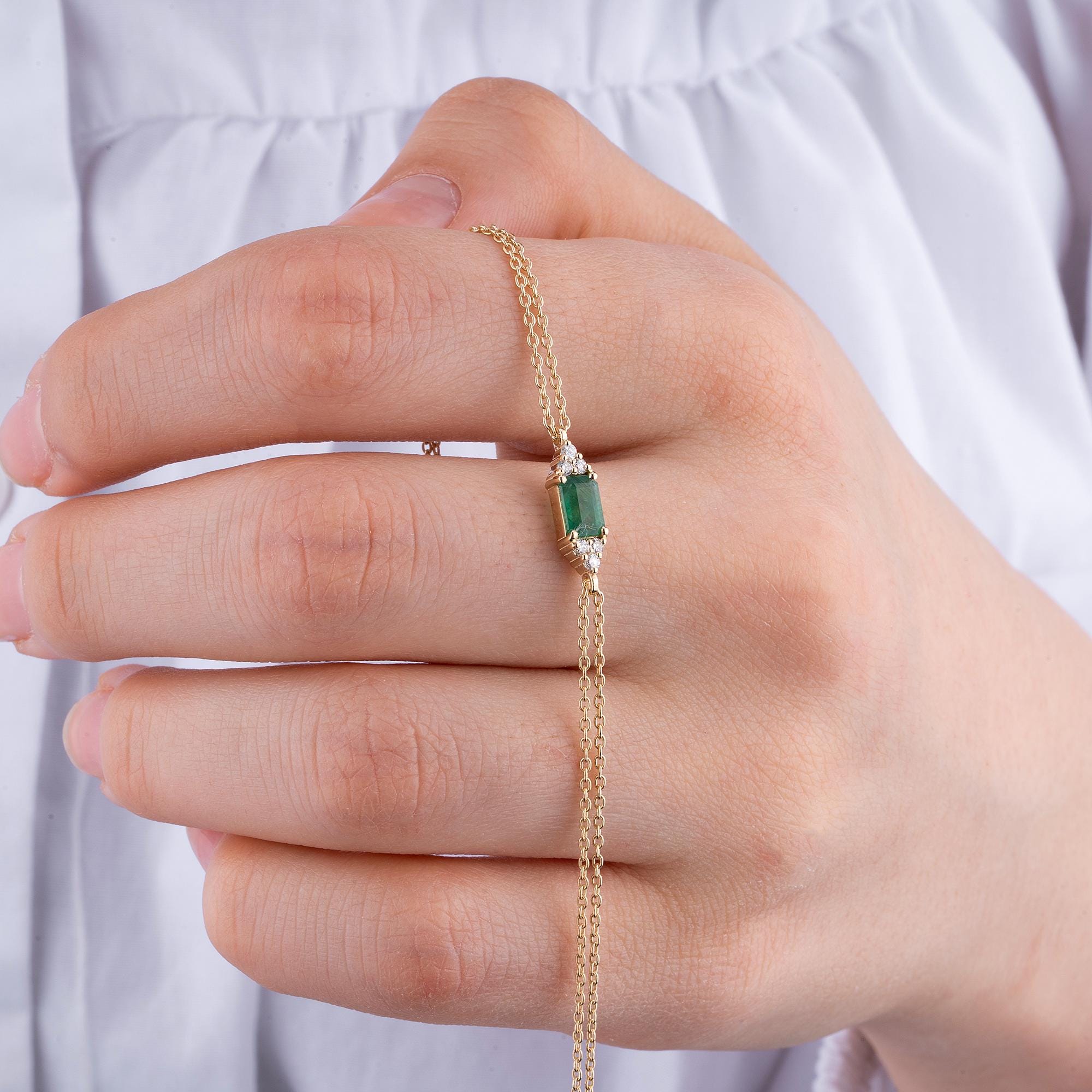 14K Gold Emerald Diamond Bracelet – Emeraude