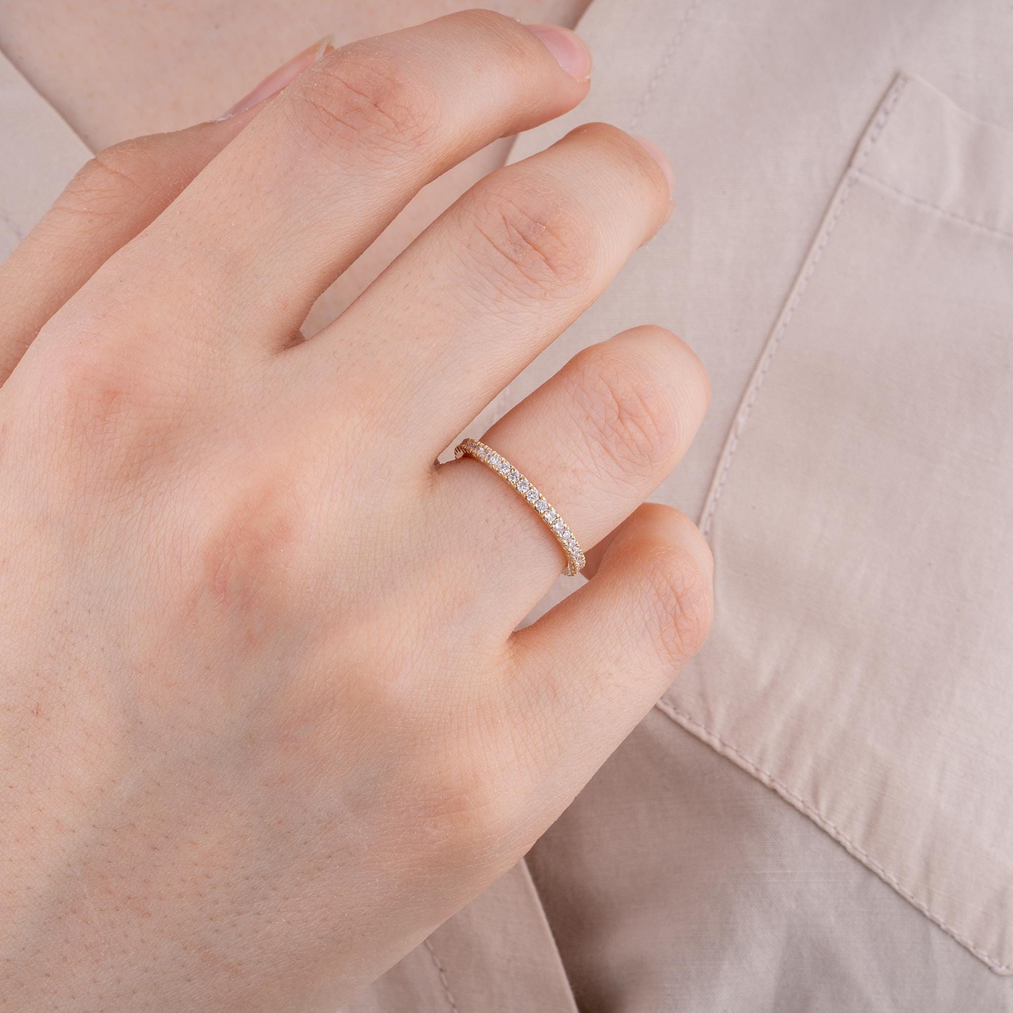 14K Gold Diamond Eternity Ring/ Round Diamond Eternity Band/ Dainty Wedding Ring/ Unique Eternity Band/ Gift for Her/ Engagement Ring