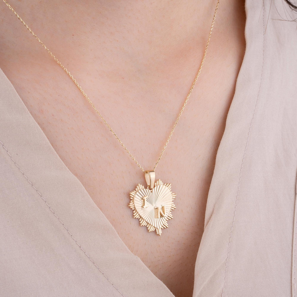 14K Gold Fluted Heart Initial Necklace – Serenade