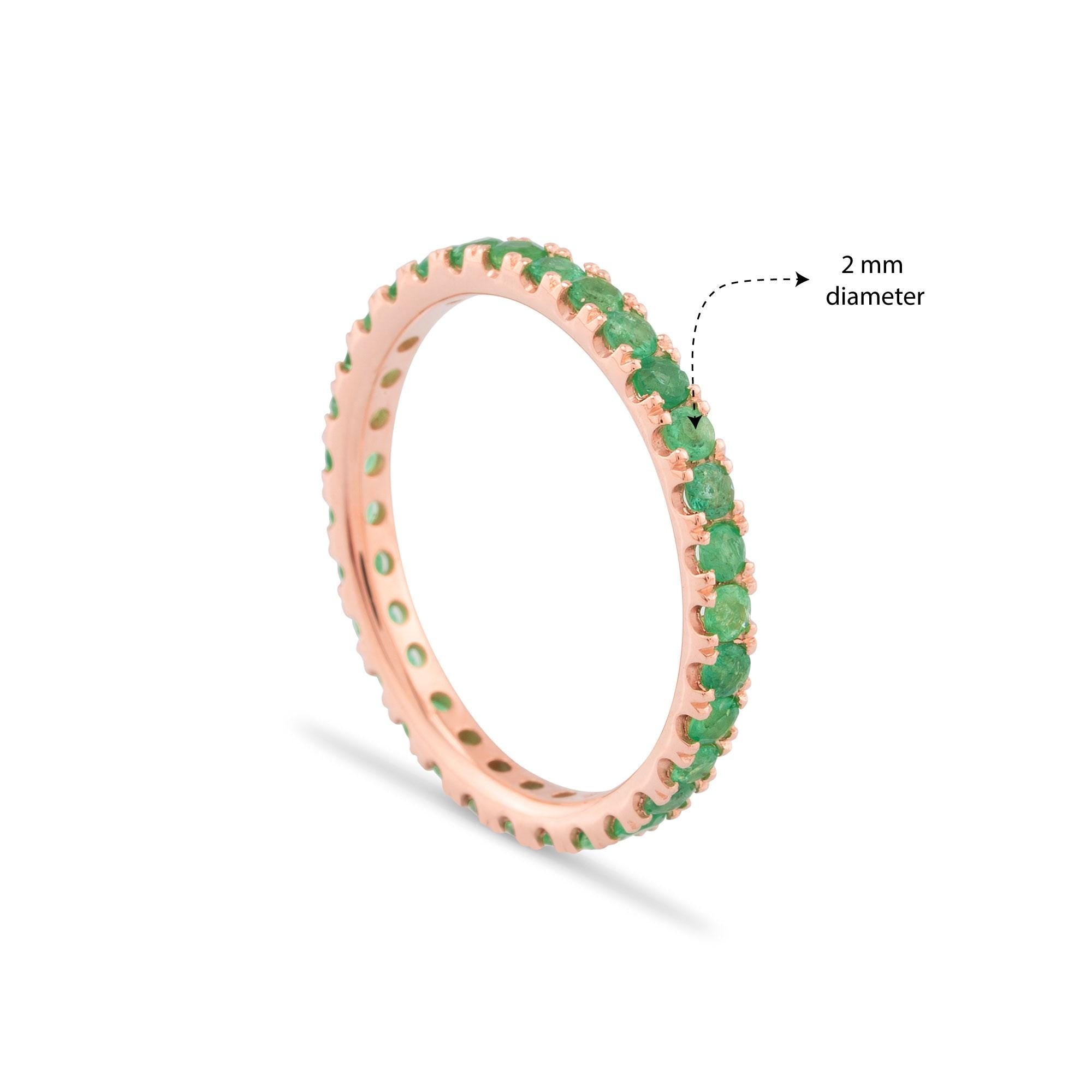 14K Gold Emerald Full Eternity Band Ring for Woman/ Gold Emerald Stack Rings/ Gift for Her/ Dainty Gold Emerald Stacking Band Rings/ The Mom