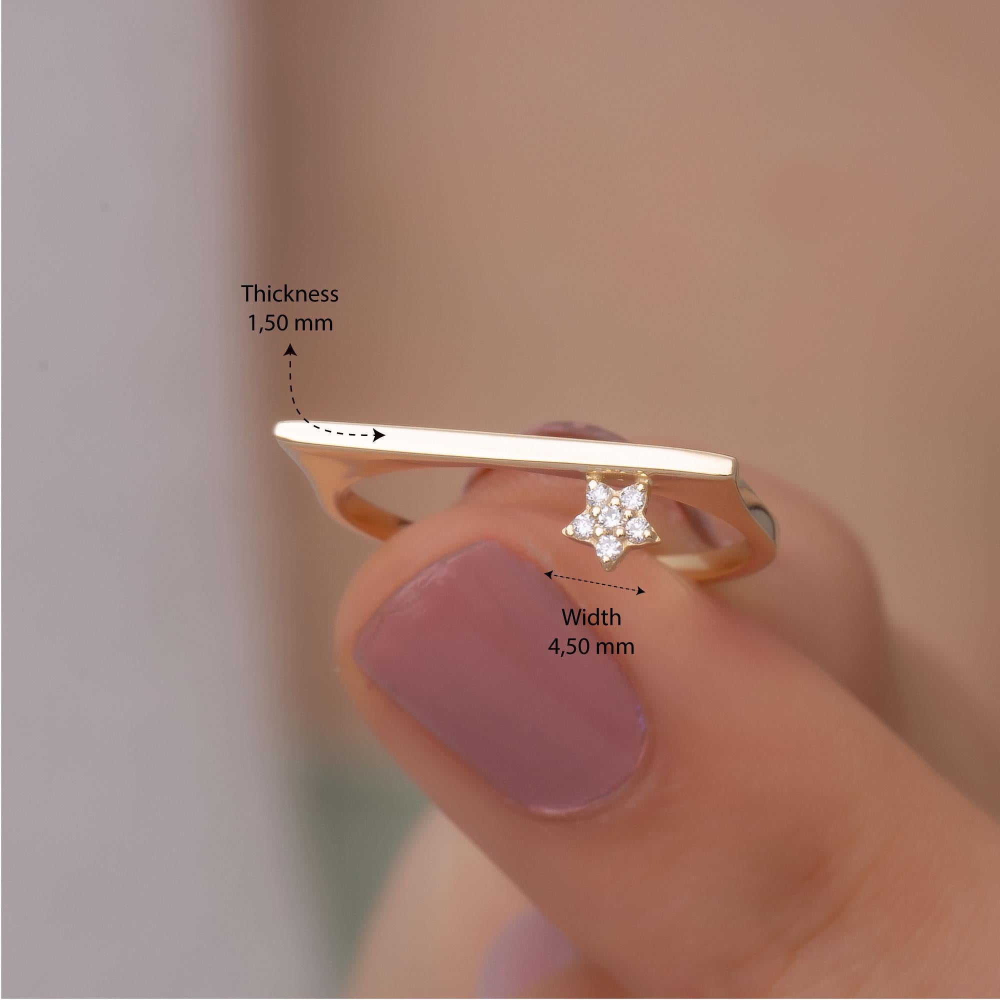 14K Gold Ring with Diamond Star Accent/ Minimalist Dainty Gold Ring for Women/ Elegant Gold Band/ Everyday Gold Star Ring/ Gift for Her