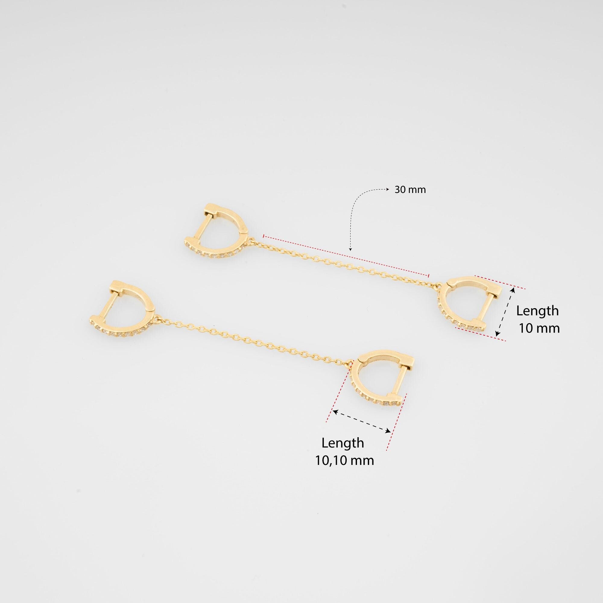 14K Gold Diamond Chain Link Hoop Earrings/ Double Hoop Earrings with Chain/ Dainty Gold Earrings/ Unique Linked Hoop Earrings/ Gift for Her