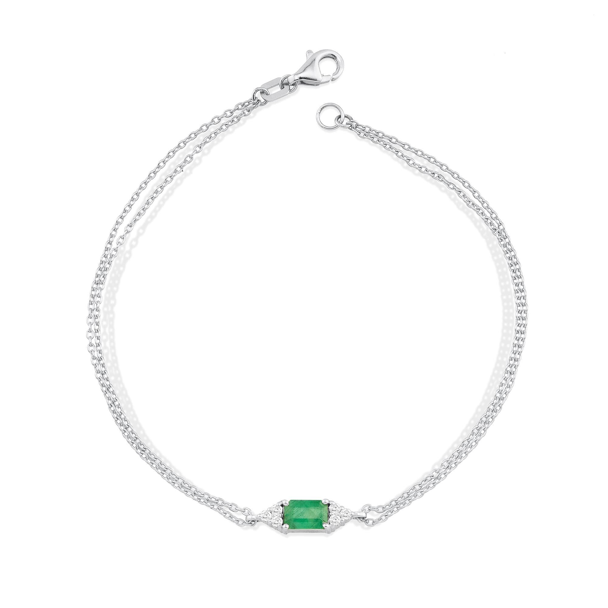 14K Gold Emerald Diamond Bracelet/ Dainty Gold Bracelet for Her/ Emerald Jewelry/ Gift for Her/ May Birthstone Bracelet/ Customized Gift