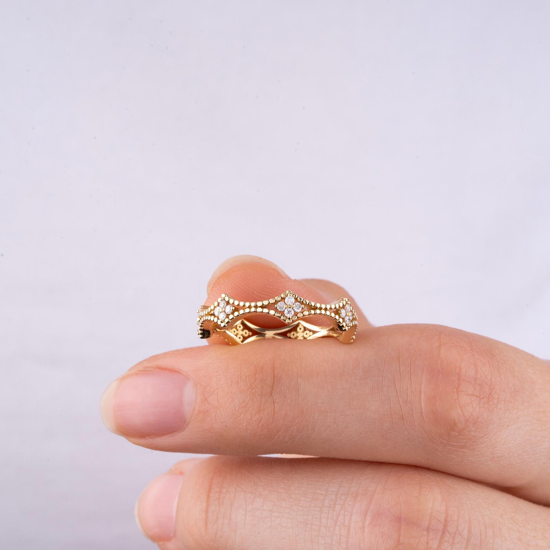 14K Gold Diamond Flower Ring — Marencia