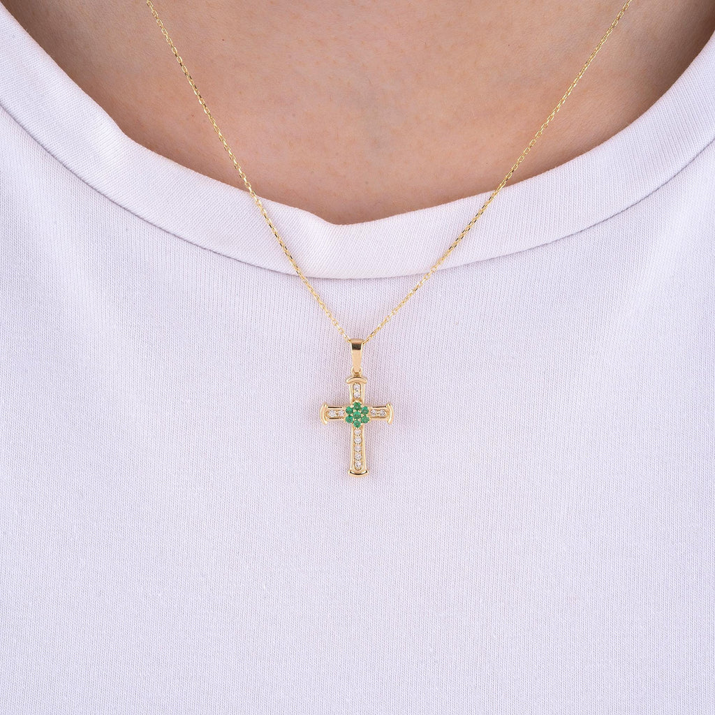 14K Gold Diamond & Ruby Cross Necklace – Radiance