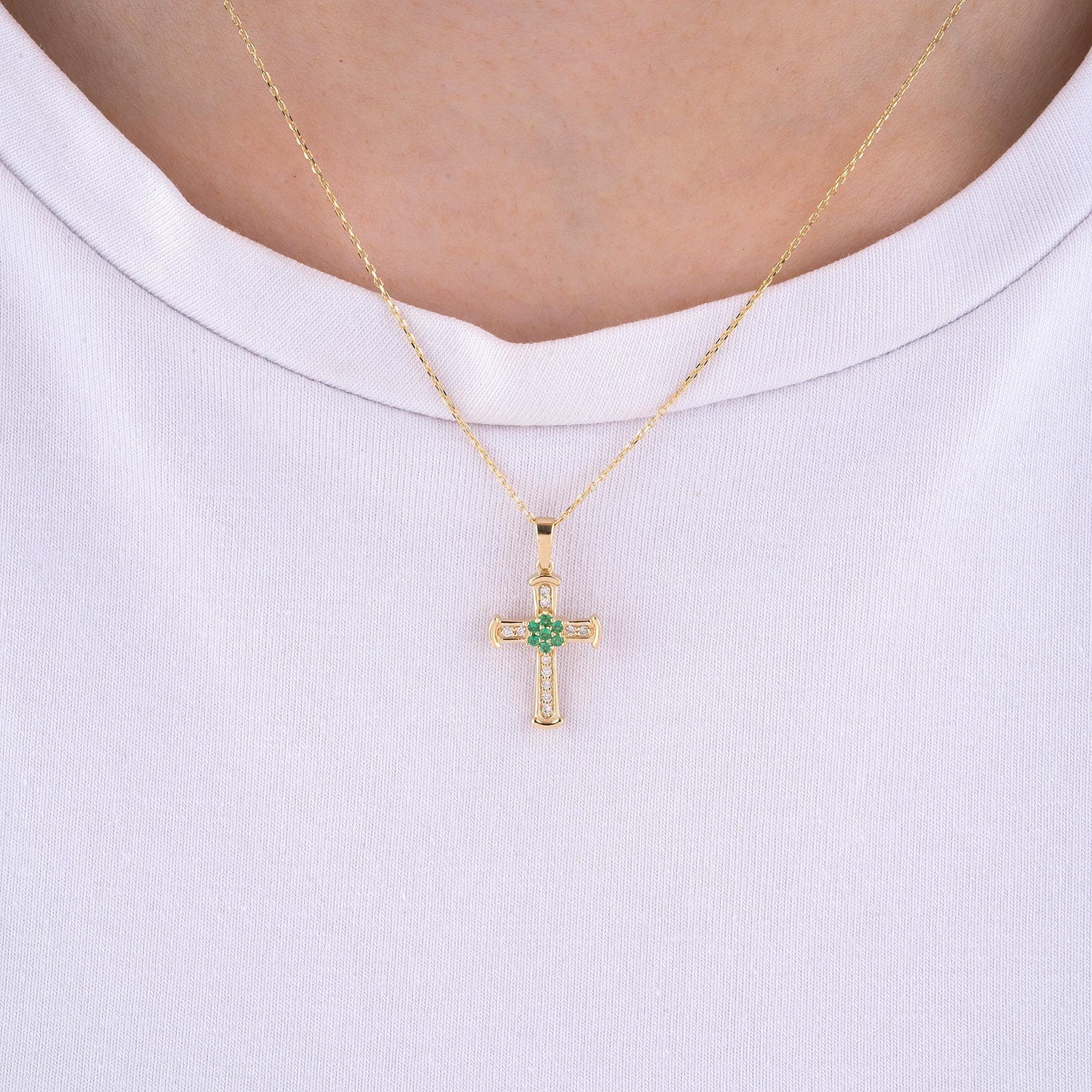 14K Gold Diamond & Ruby Cross Necklace – Radiance