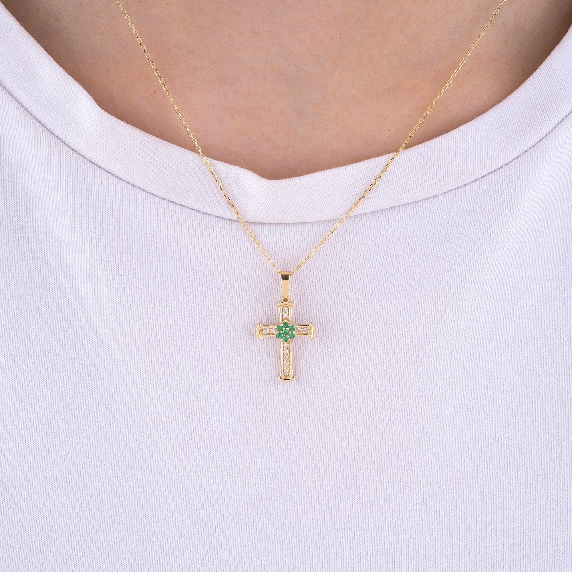 14K Gold Diamond & Ruby Cross Necklace – Radiance