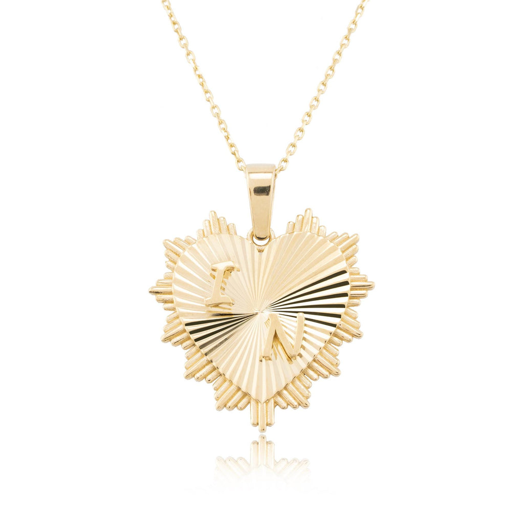 14K Gold Fluted Heart Initial Necklace – Serenade
