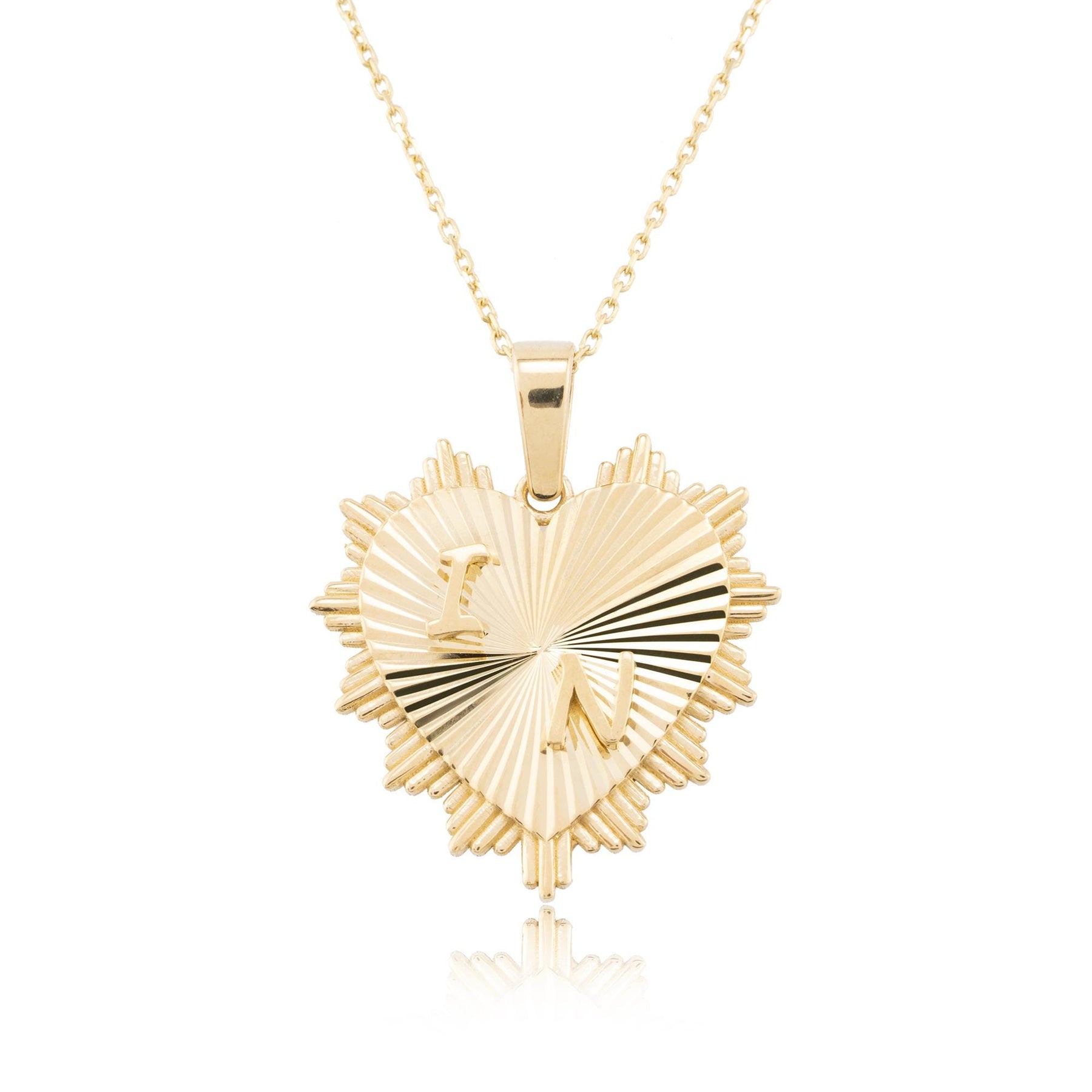 14 Ayar Altın Yivli Kalp Baş Harfli Kolye – Serenade