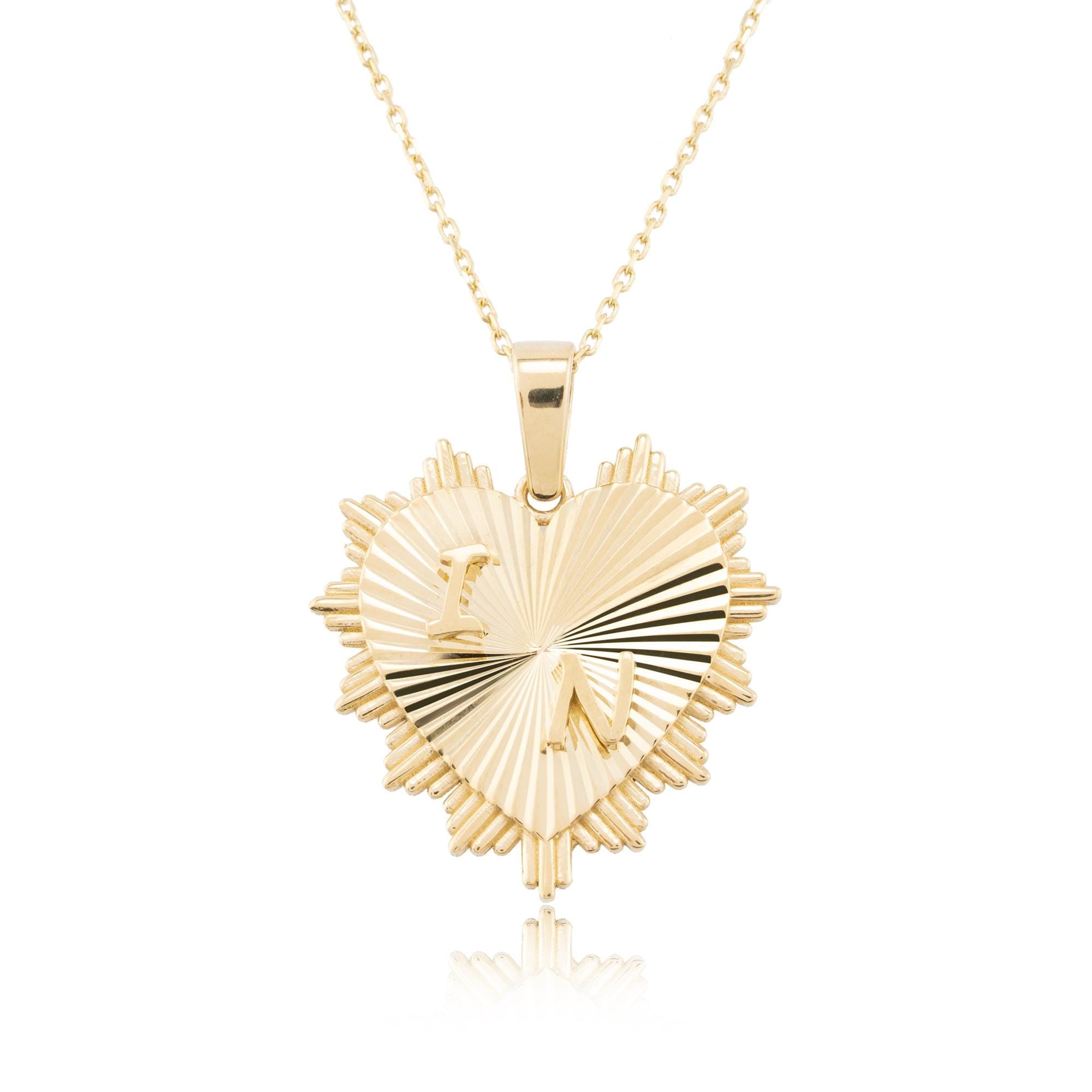 14K Gold Fluted Heart Initial Necklace – Serenade