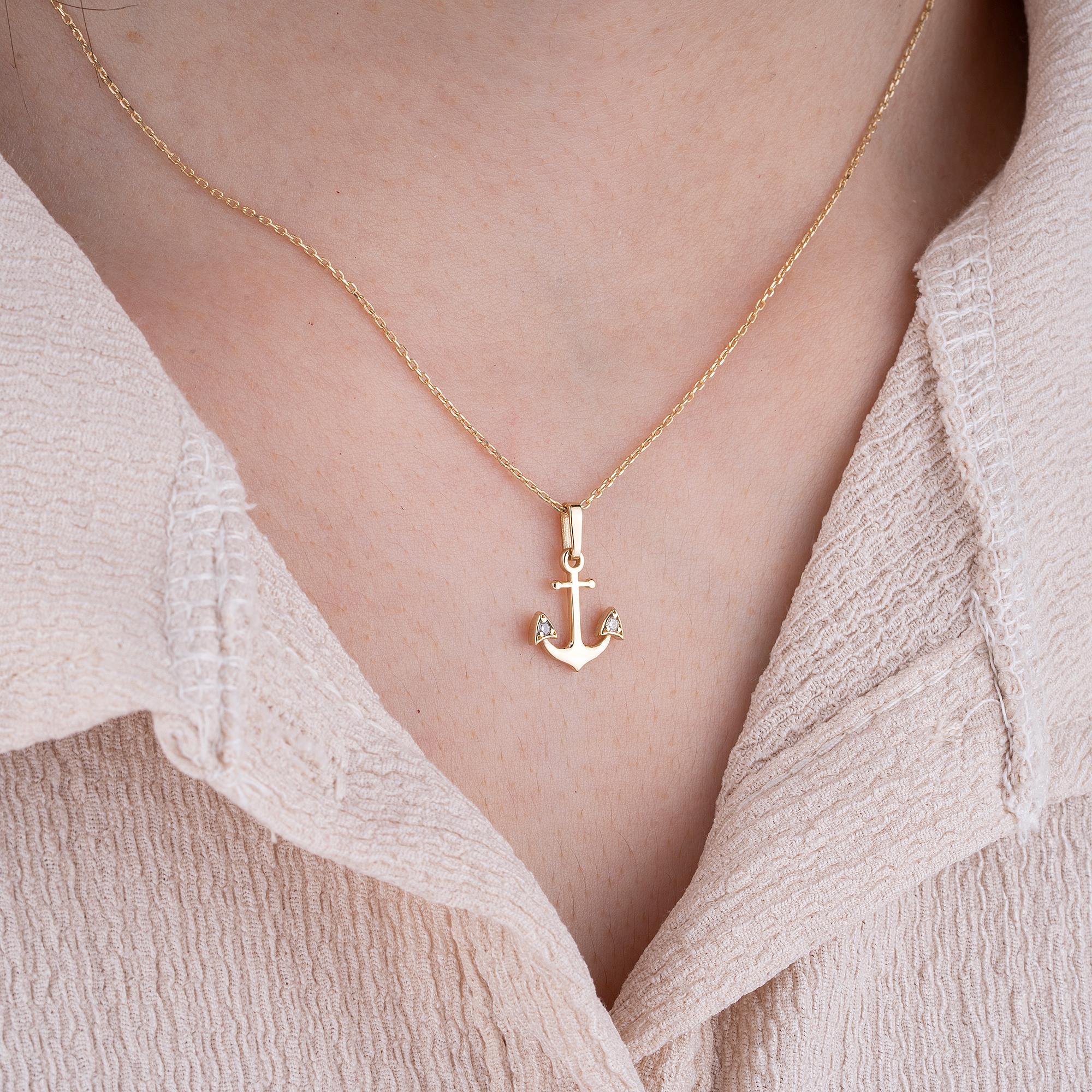 14K Gold Diamond Anchor Necklace – Haven