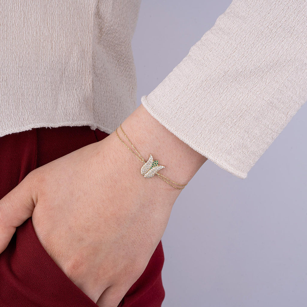 14K Gold Diamond Tulip Bracelet – Arvena
