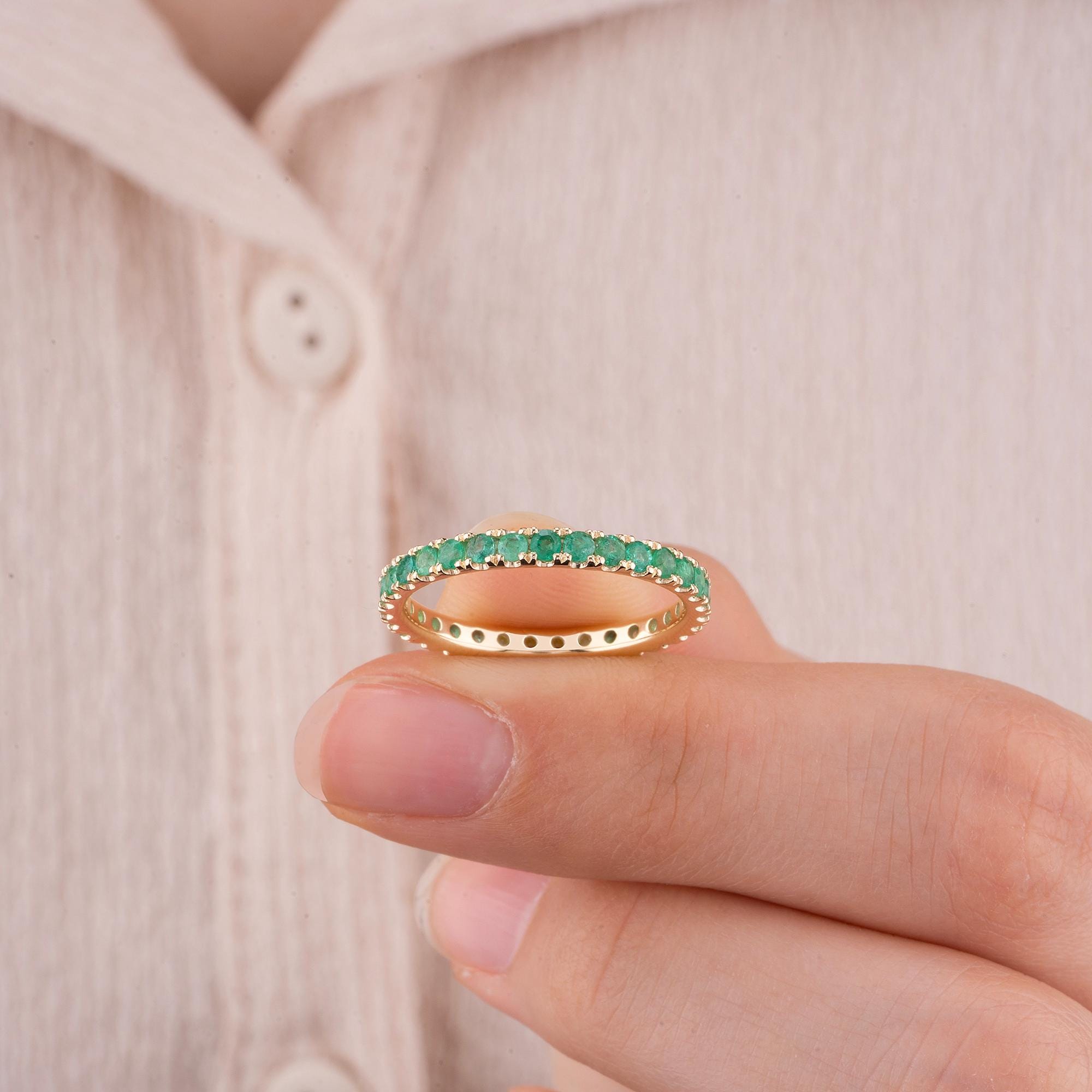 14K Gold Emerald Full Eternity Band Ring for Woman/ Gold Emerald Stack Rings/ Gift for Her/ Dainty Gold Emerald Stacking Band Rings/ The Mom