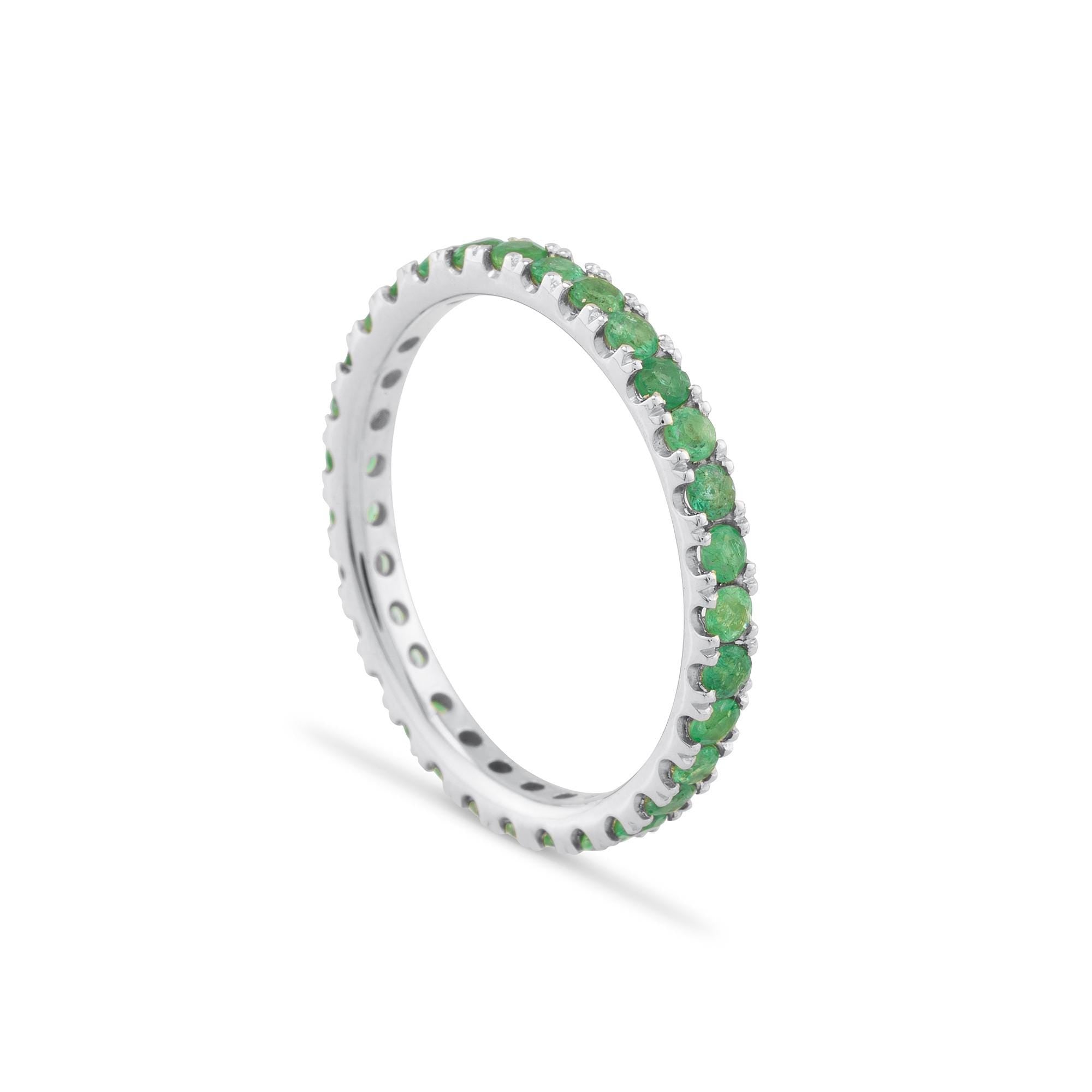 14K Gold Emerald Full Eternity Band Ring for Woman/ Gold Emerald Stack Rings/ Gift for Her/ Dainty Gold Emerald Stacking Band Rings/ The Mom