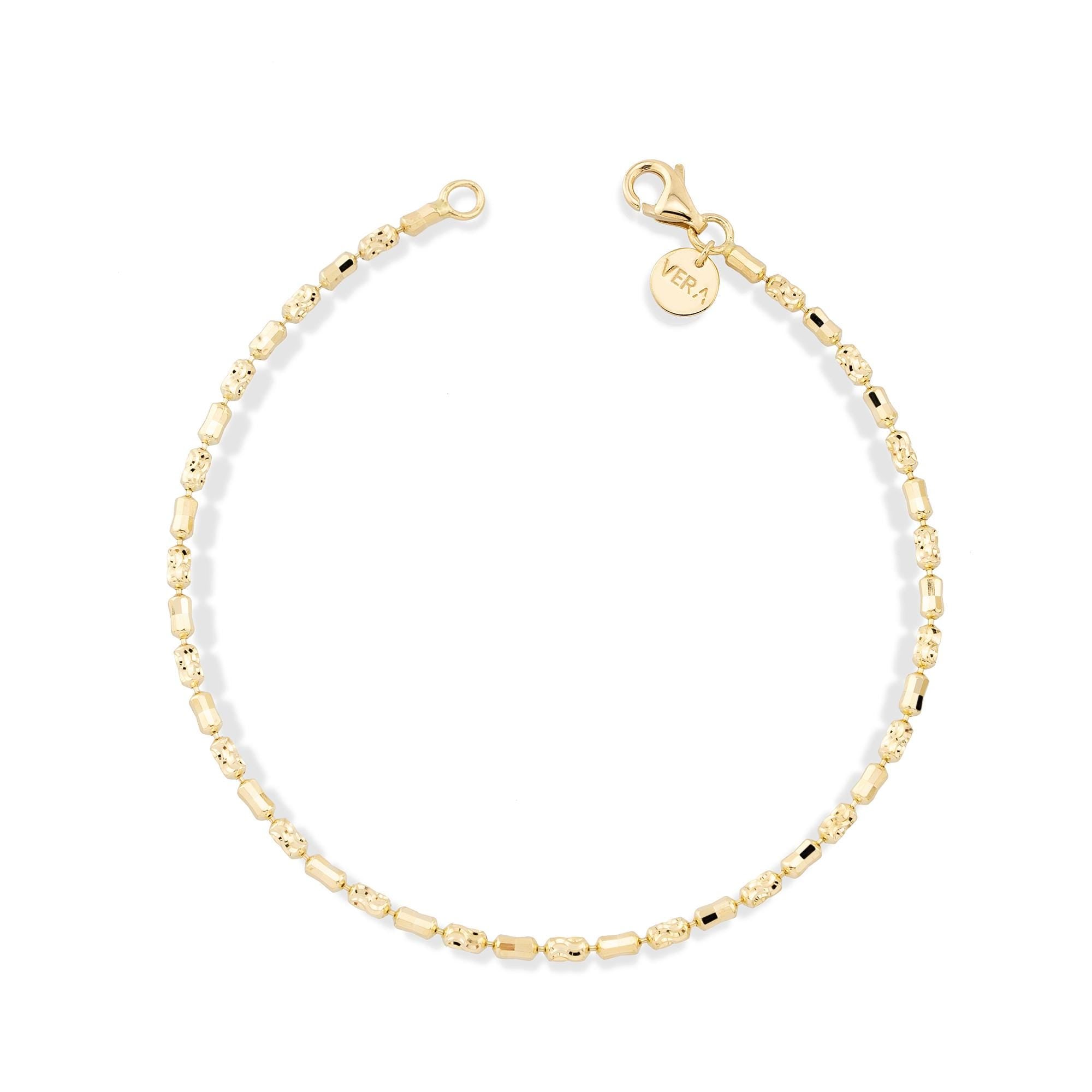 14K Gold Beaded Bar Bracelet for Women/ Dainty Gold Chain Bracelet/ Everyday Solid Gold Jewelry/ Elegant Ball Link Bracelet/ Gift for Her