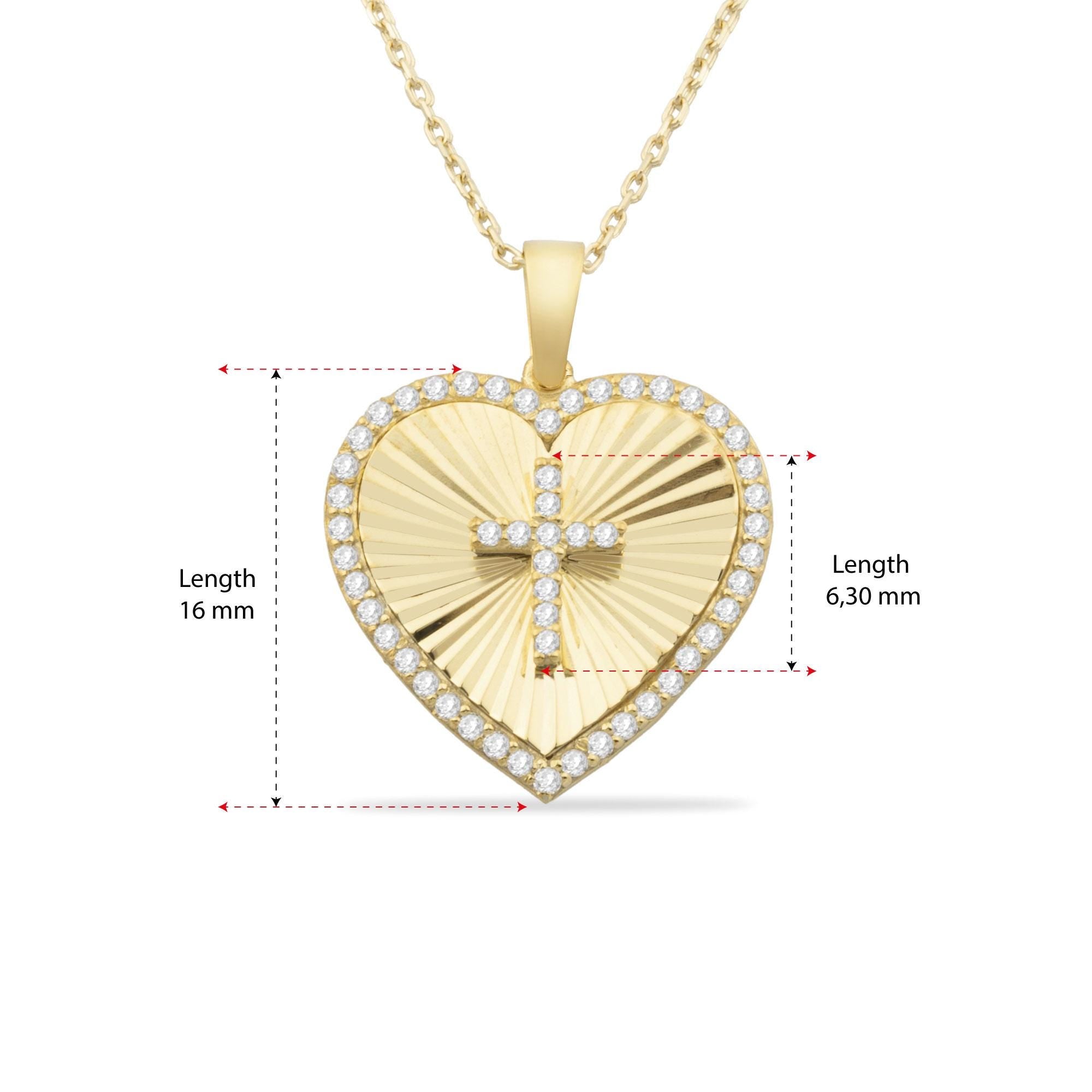 14K Fluted Heart Cross Necklace/ Diamond Solid Gold Pendant/ Personalized Cross Necklace/ Gift for Mom/ Solid Gold Heart Charm/ Gift for Her