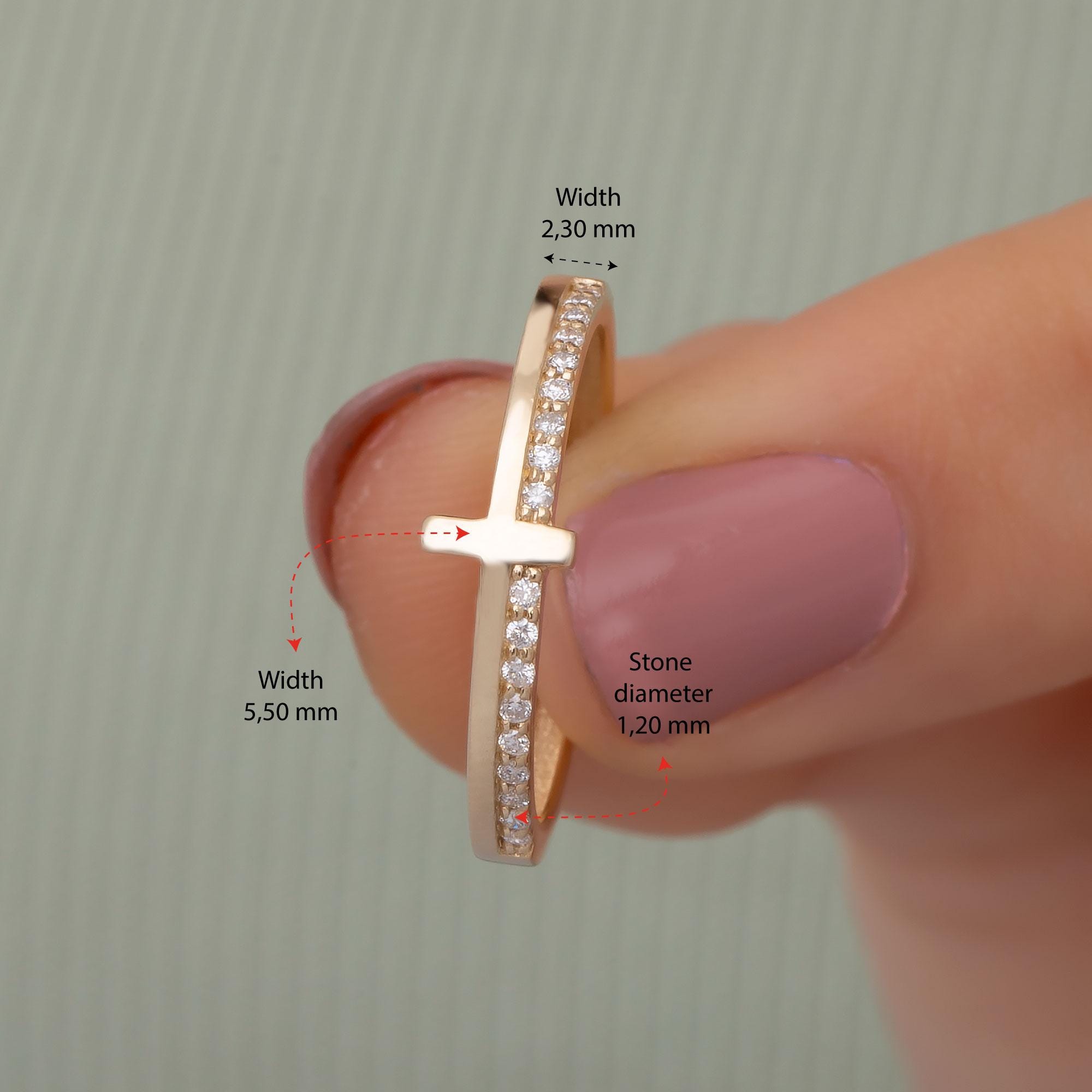 14K Solid Gold Diamond Cross Ring for Women / Gold Diamond Cross Minimalist Rings Gift for Her / Birthday Gift for Her/ Mothers Day Gifts