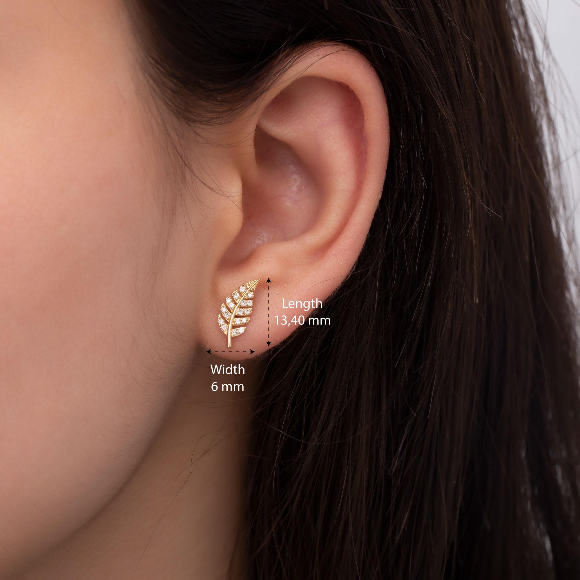 14K Gold Diamond Leaf Stud Earrings/ Dainty Gold Leaf Earrings/ Diamond Stud Earrings/ Tiny Leaf Studs for Women/ Mothers Day Gift for Her