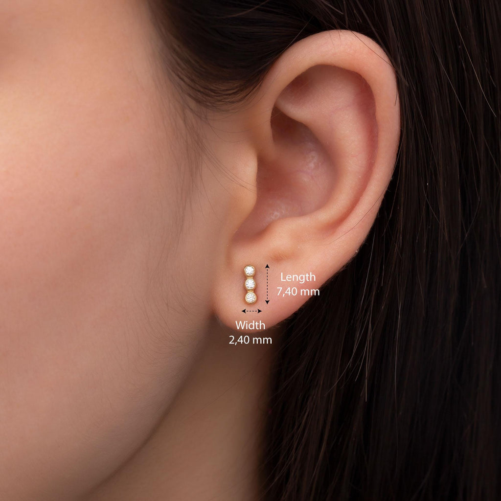 14K Gold Three-Stone Diamond Stud Earrings – Trielle