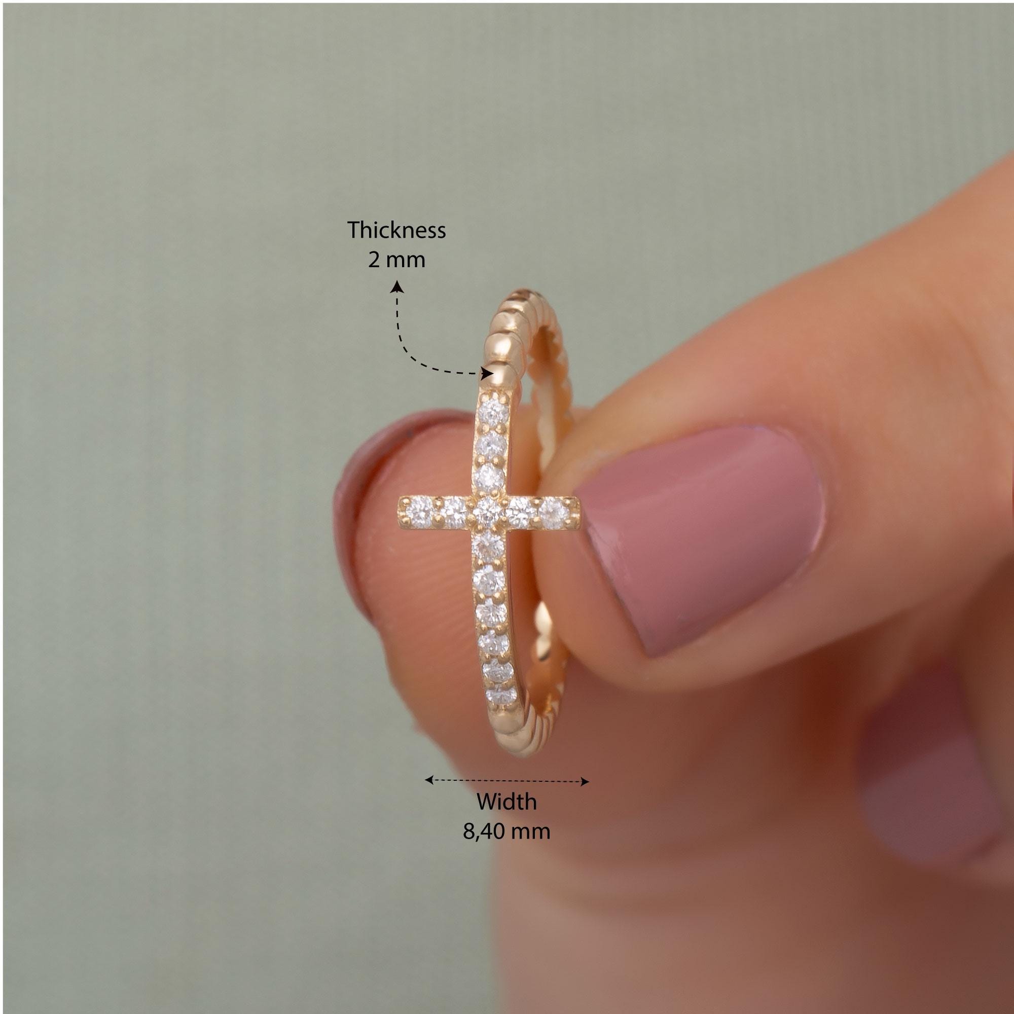 14K Solid Gold Diamond Cross Ring for Women/Gold Diamond Cross Minimalist Rings Gift for Her/Birthday Gift for Her/ The Mom/ Gift for Her