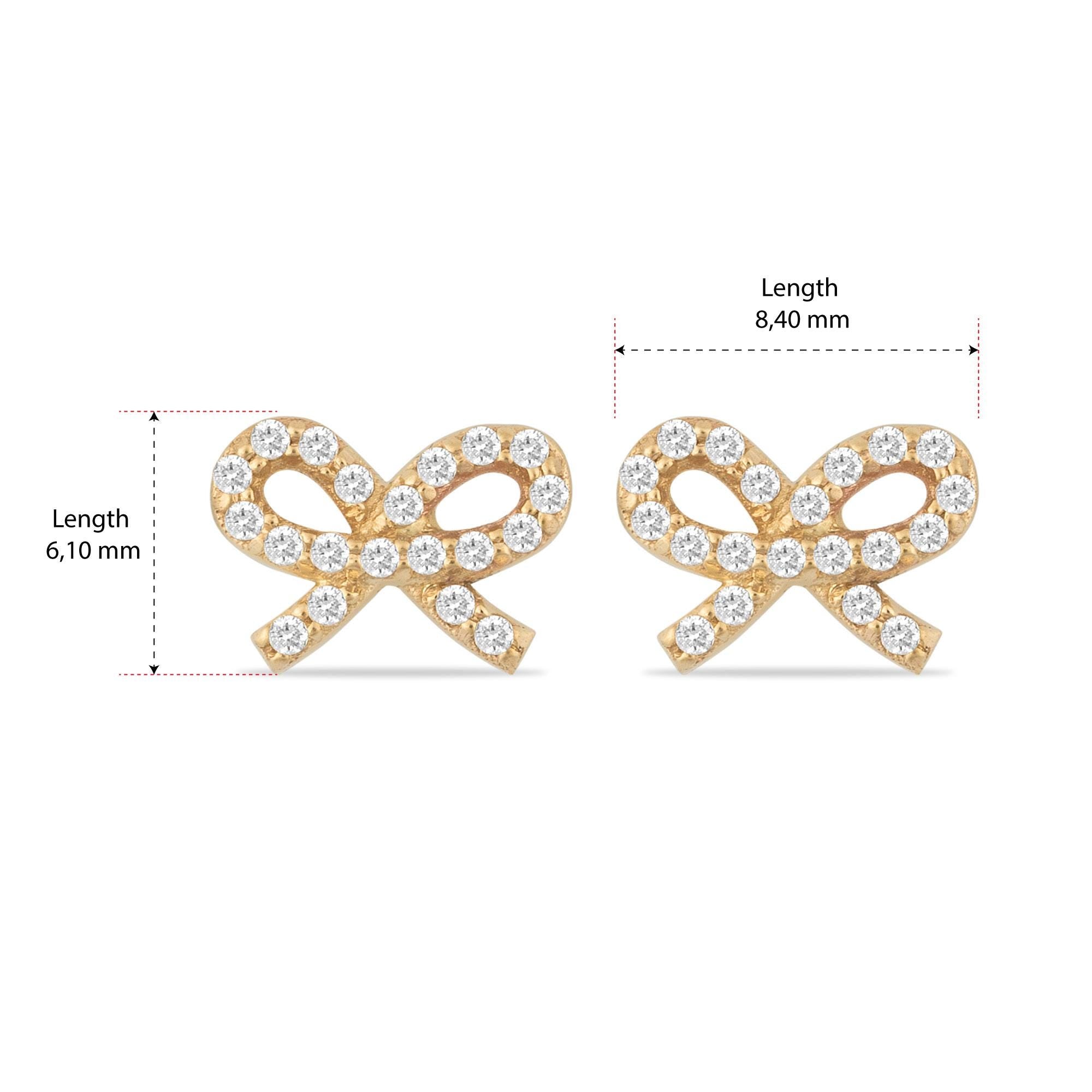14K Gold Diamond Bow Stud Earrings/ Elegant Ribbon Earrings/ Dainty Gold Bow Earrings/ 14K Gold Diamond Earrings/ Fine Jewelry Gift for Her