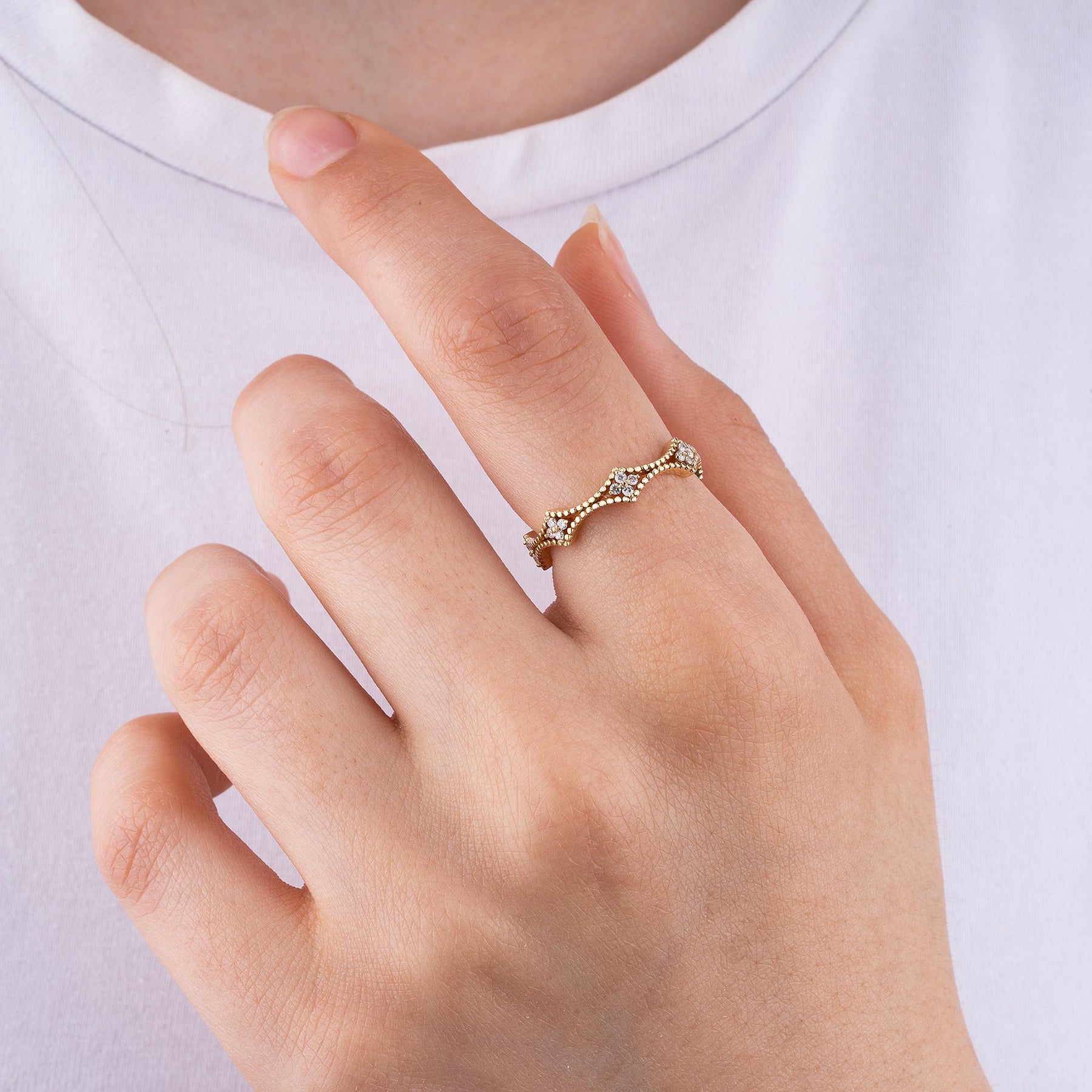 14K Gold Diamond Flower Ring — Marencia