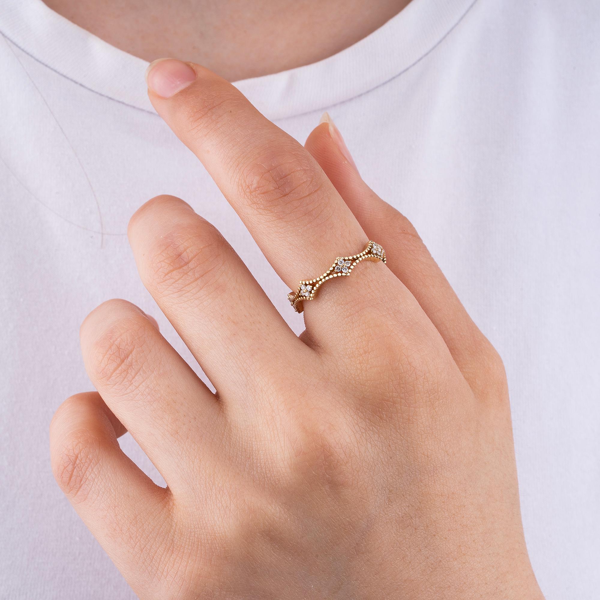 14K Gold Diamond Flower Ring — Marencia