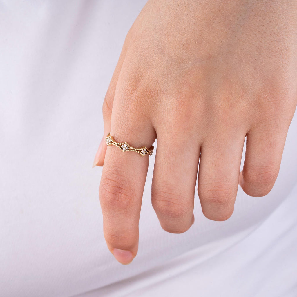 14K Gold Diamond Flower Ring — Marencia