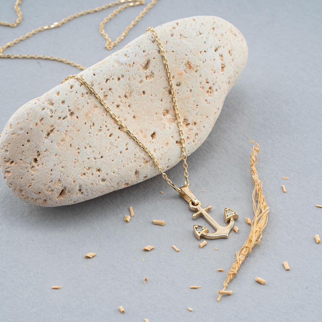 14K Gold Diamond Anchor Necklace – Haven